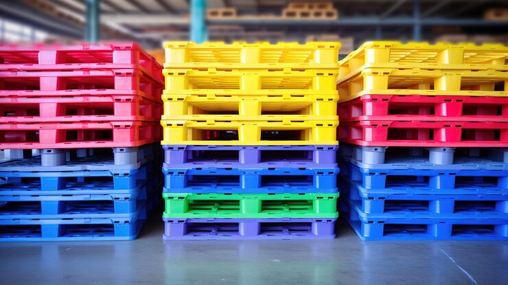 pile-plastic-shipping-pallet-industrial-plastic-pallet-stacked- in Jubail Riyadh Dammam Jeddah